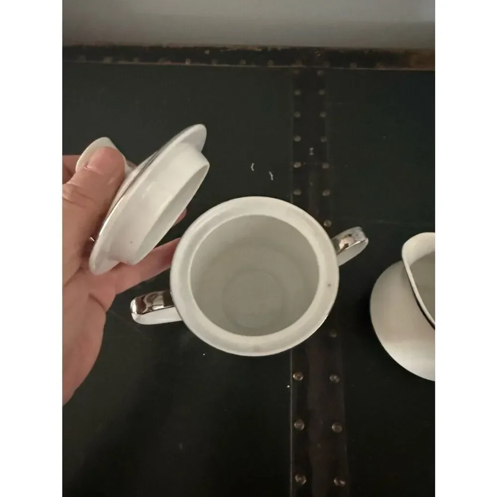 Tokishima  Sugar & Creamer White Platinum International Elegance Set Japan